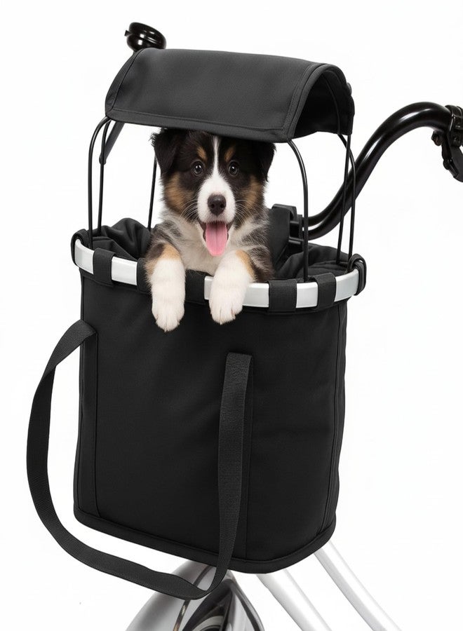 SilTriangle 11lbs Dog Bike Basket with Sun Shade Removable Small Pet Cat Dog Carrier Quick Release Bicycle Handlebar Front Basket Detachable Cycling Picnic Bag for Commuting Shopping Camping - Image 1